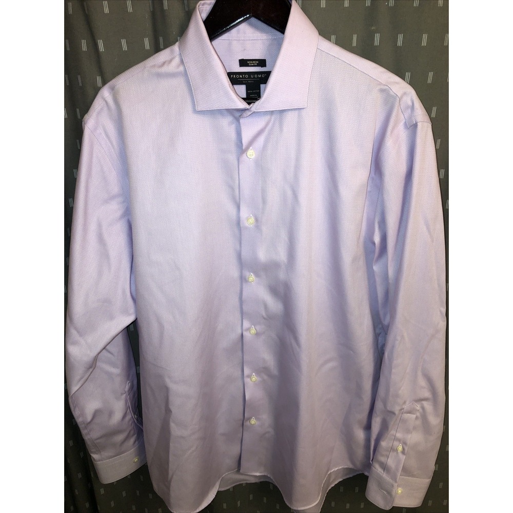 Pronto Uomo Mens Slim Fit Lavender Herringbone Spread Color Dress Shirt 17 34/35
